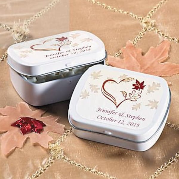 24 Personalized Fall Themed Mint Tins (With Mints) Bridal Shower Wedding Favors