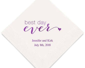 Best Day Ever Script Style Personalized Printed Wedding Napkins - 3 Sizes / Multiple Colors