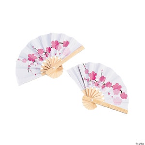 Set of 12 MINI Cherry Blossom Folding Fans Bridal Shower Outdoor Wedding Favors