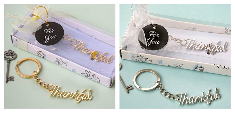 Gold Or Silver Thankful Keychains Bridal Shower Wedding Favors