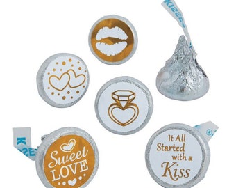 Pack of 60 Assorted Gold and White Hershey's Kisses Stickers Bridal Shower Wedding Favors