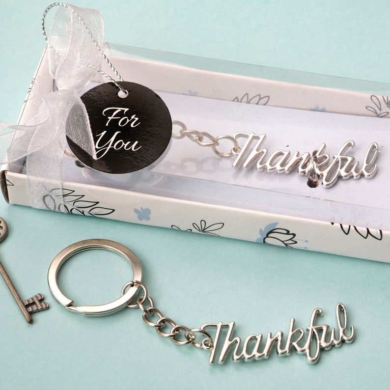 Gold Or Silver Thankful Keychains Bridal Shower Wedding Favors