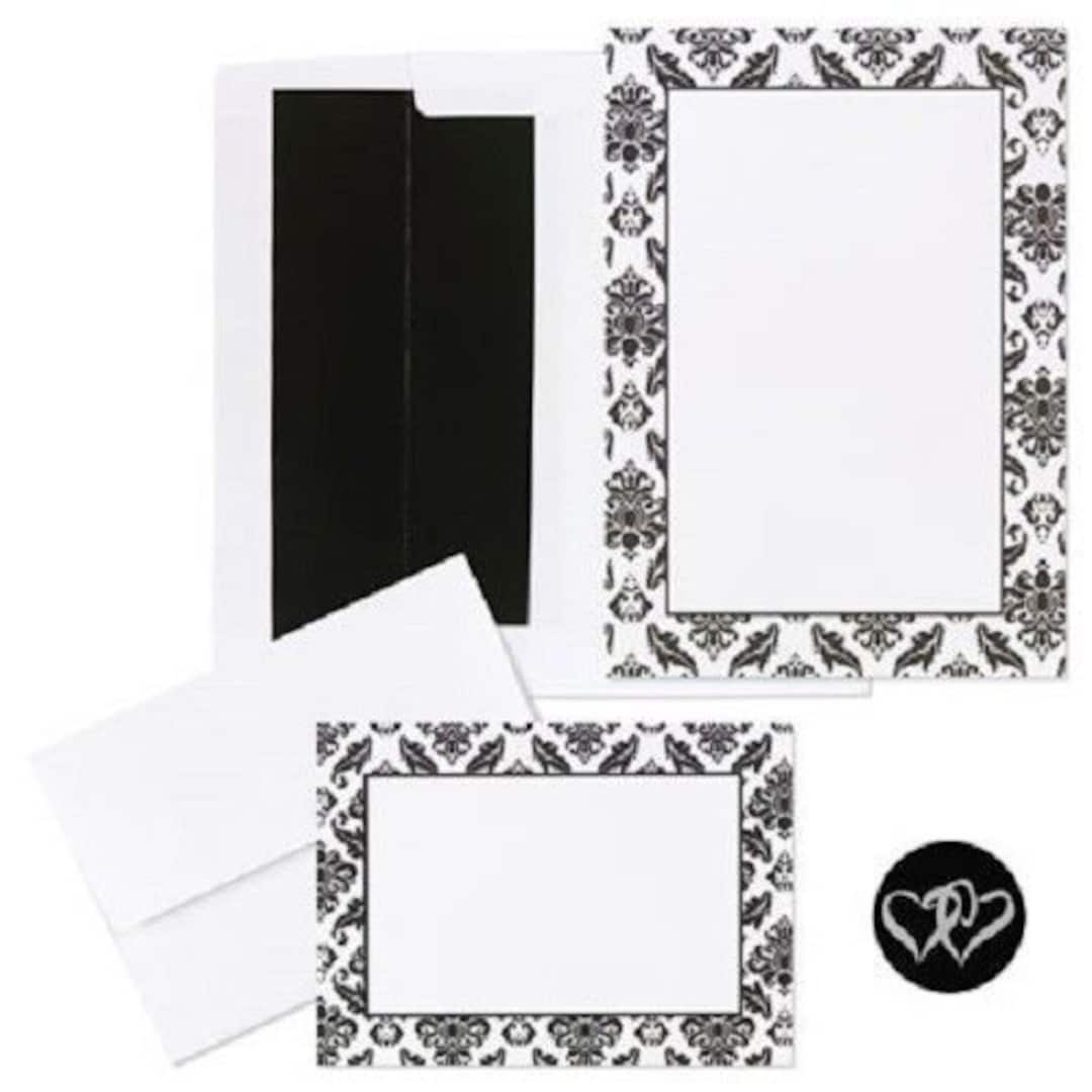 50/pk Classic Black and White Damask Printable Invitation Kit DIY ...