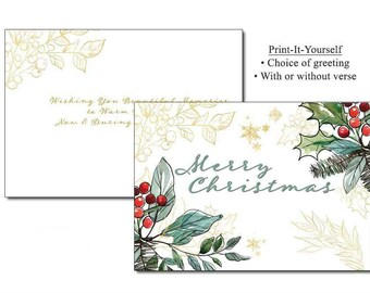 Set of 24 Holly Berries Holiday Christmas Cards With Choice of Greeting