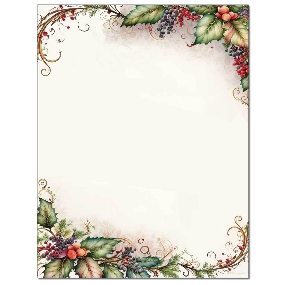 25 or 100pk Sugared Holly Winter Holiday Christmas Letterhead ...