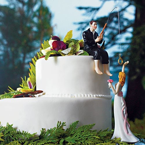 Hooked On Love Fishing Couple Wedding Cake Topper With Custom Hair Colors