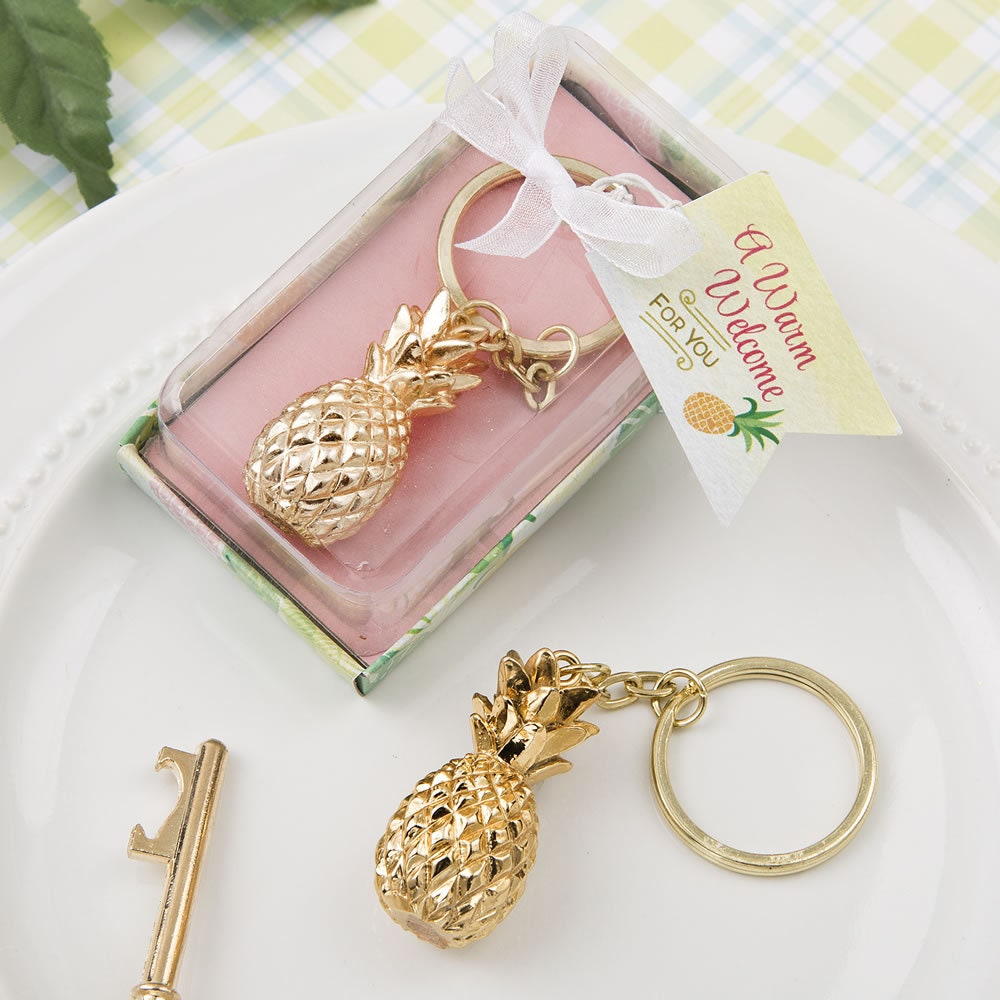 Warm Welcome Gold Pineapple Design Keychain Bridal Shower 