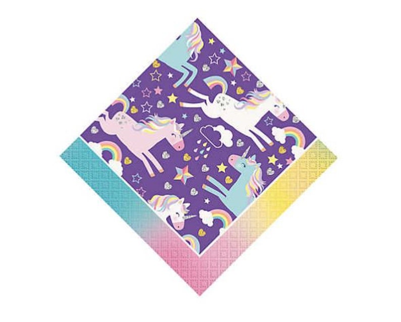 Pkg. of 16 Colorful Unicorn Paper Beverage Napkins Birthday Party Baby Shower Decorations image 1