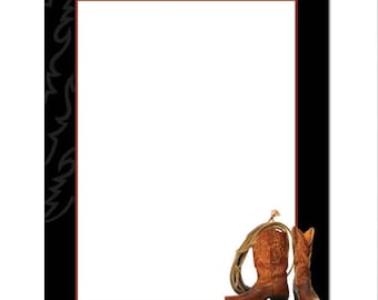 25 or 100pk Cowboy Boots Western Themed Letterhead Stationery