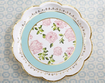 Set of 16 Aqua Tea Time Whimsy Paper Plates Bridal Shower Decorations