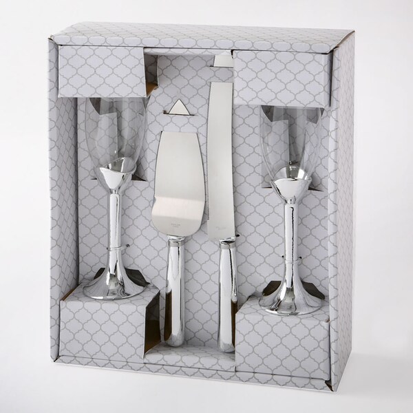 Plain Elegance Silver 4 Piece Flute and Wedding Cake Serving Set (2548)