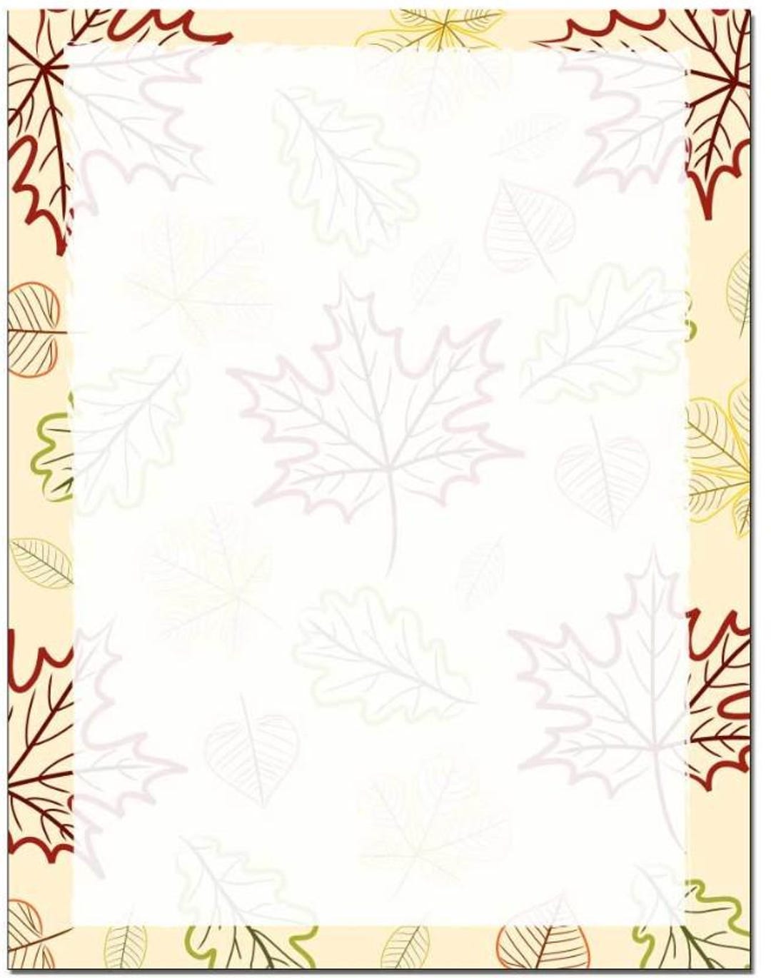 25 or 100pk Outline Leaves Fall / Autumn Themed Letterhead Stationery ...