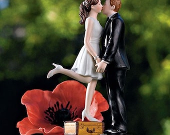 A Kiss And We're Off Fun Wedding Cake Topper With Custom Hair Colors