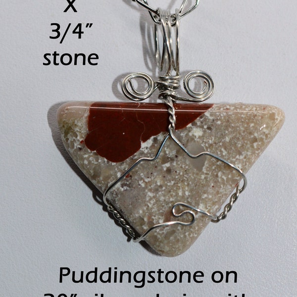 Petoskey stone pendant necklace wire wrapped artist one of a kind nickle free or Puddingstone your choice