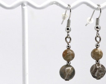 Petoskey Stone Beaded Dangle Earrings: Michigan Fossil Jewelry