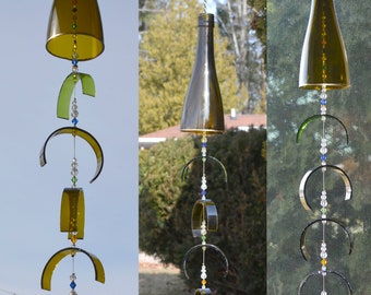 Crystal beaded recycled bottle suncatcher mobile one of a kind