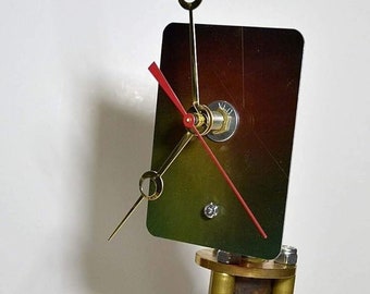 Hand made clock art sculpture Futuristic modern  desk clock recycled metals original artist made