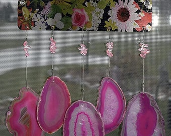 pink Agate slice geode wind chime windchime hanging wind chime mobile floral flowers