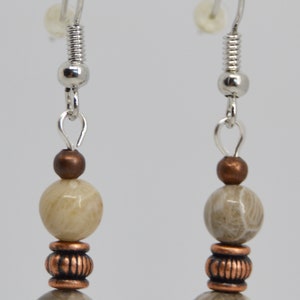 Petoskey and Devonian fossil coral stone beaded earrings on posts or hooks as pictured natural beads your choice copper