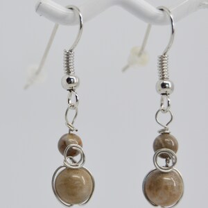 Petoskey and Devonian fossil coral stone beaded earrings on posts or hooks as pictured natural beads your choice small wrapped