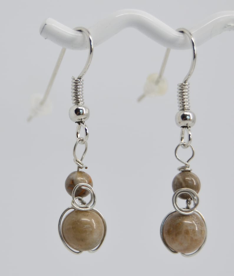 Petoskey and Devonian fossil coral stone beaded earrings on posts or hooks as pictured natural beads your choice small wrapped