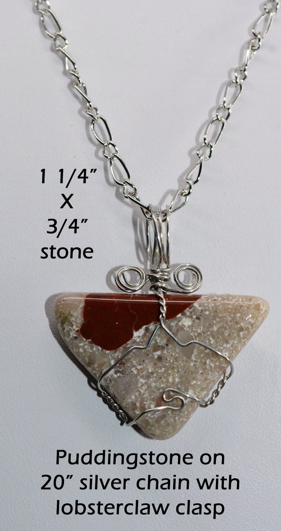 Wire Wrapped Puddingstone Pendant Necklace: Michigan Petoskey Stone