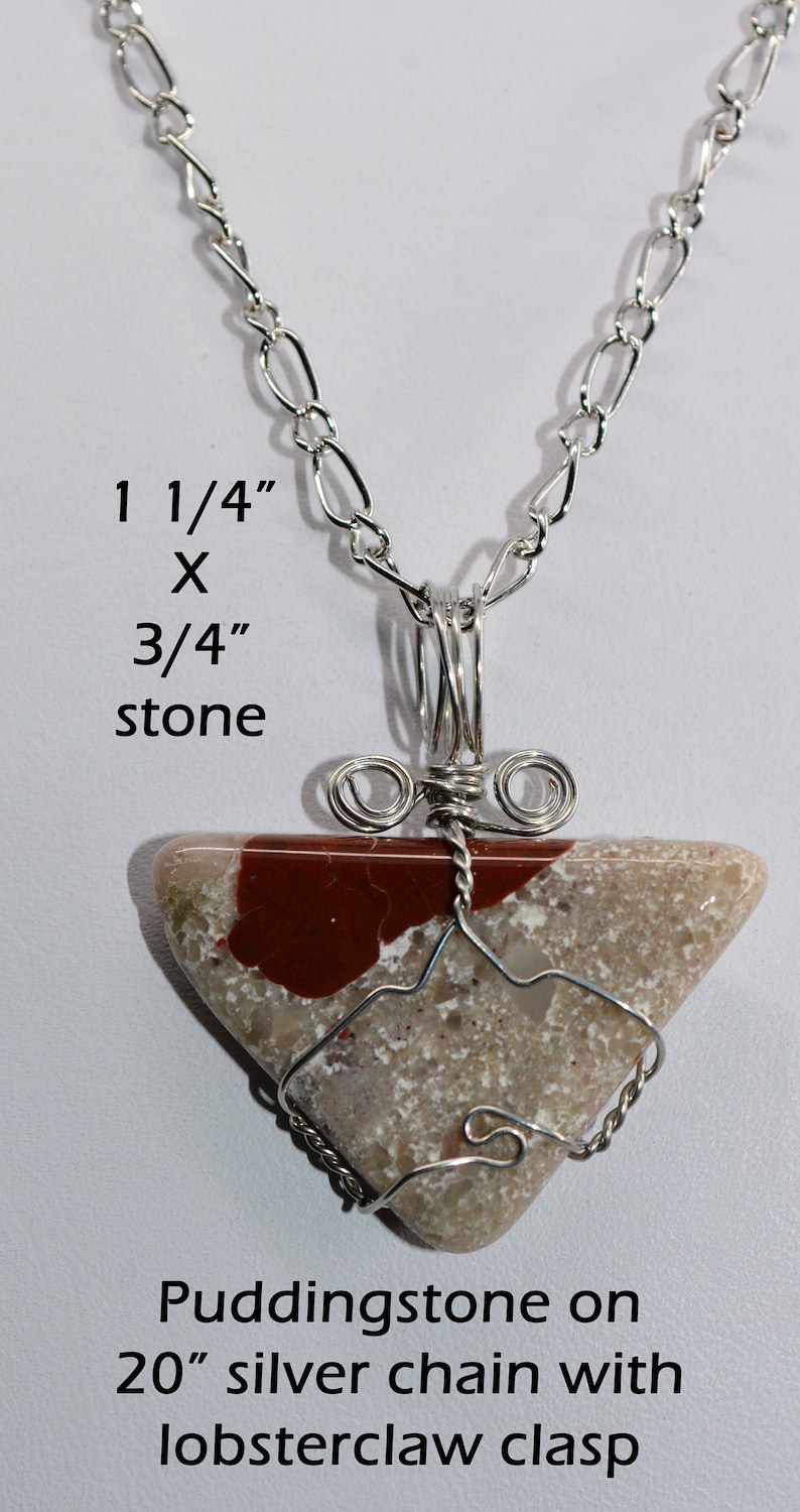 Wire Wrapped Puddingstone Pendant Necklace: Michigan Petoskey Stone Puddingstone