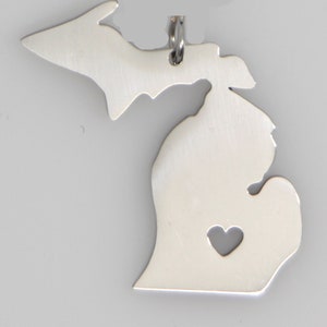 6 Michigan Map Pendants: Bright Stainless Steel MI Charm