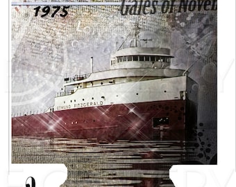 Edmund Fitzgerald freighter ship can cozie, coolie, insulator or custom personalized art
