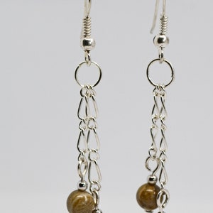 Petoskey Stone Beaded Dangle Earrings: Michigan Fossil Jewelry 6mm chain