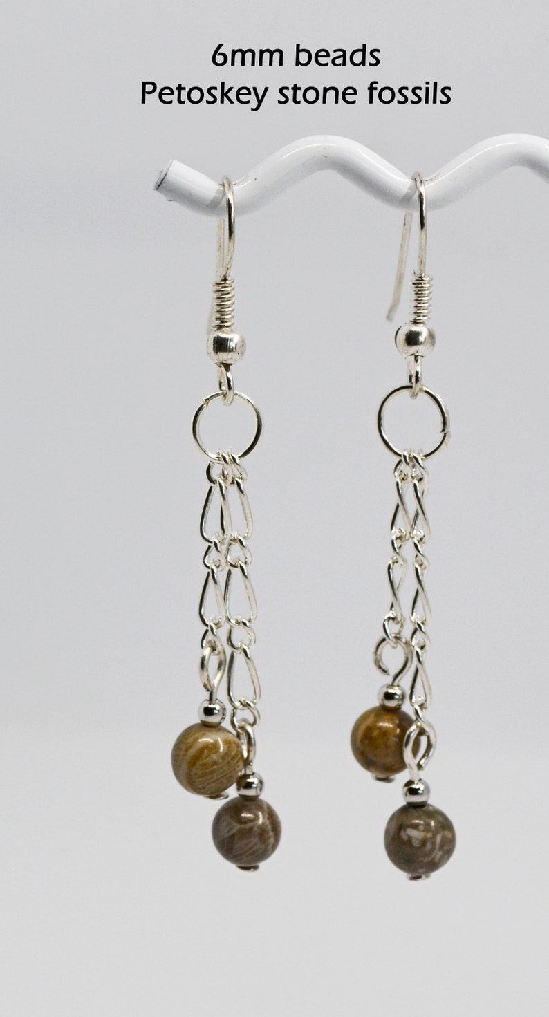 Michigan mixed corals and Petoskey stone beaded earrings natural stones fossil beads jewelry dangle drop Michigan stones your choice image 2