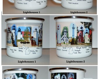 Custom  camp mugs cup personalized your own image art family camp pets kids vacation best quality or choose Michigan Lighthouses