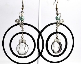 Camera lens earrings  wire wrapped jewelry glass vintage from recycled camera lenses artist made in Michigan photographer gift