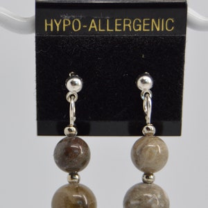 Petoskey and Devonian fossil coral stone beaded earrings on posts or hooks as pictured natural beads your choice small silver post