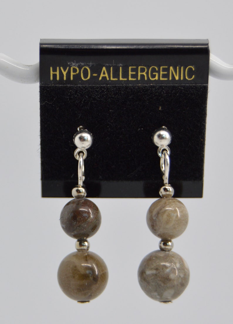 Petoskey and Devonian fossil coral stone beaded earrings on posts or hooks as pictured natural beads your choice small silver post