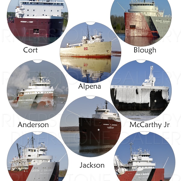 2 Custom car coasters Great Lakes Freighters  Roger Blough Anderson Cort Alpena Munson Jackson Callaway or your images text personalized