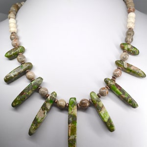 Mixed Fossil , petoskey stone with howlite necklace, beaded with copper accents  19&quot; length