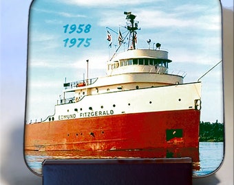 Edmund Fitzgerald Untersetzer mit Holzhalter - glänzend, benutzerdefinierte Bildoption