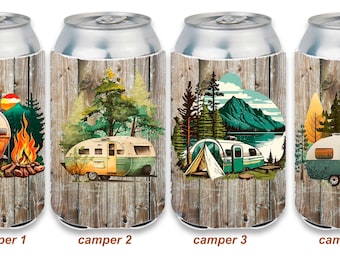 1 camper or cabin or Custom kozie coolie can bottle beer insulator personalized cozie with your photos wedding birthday reunions