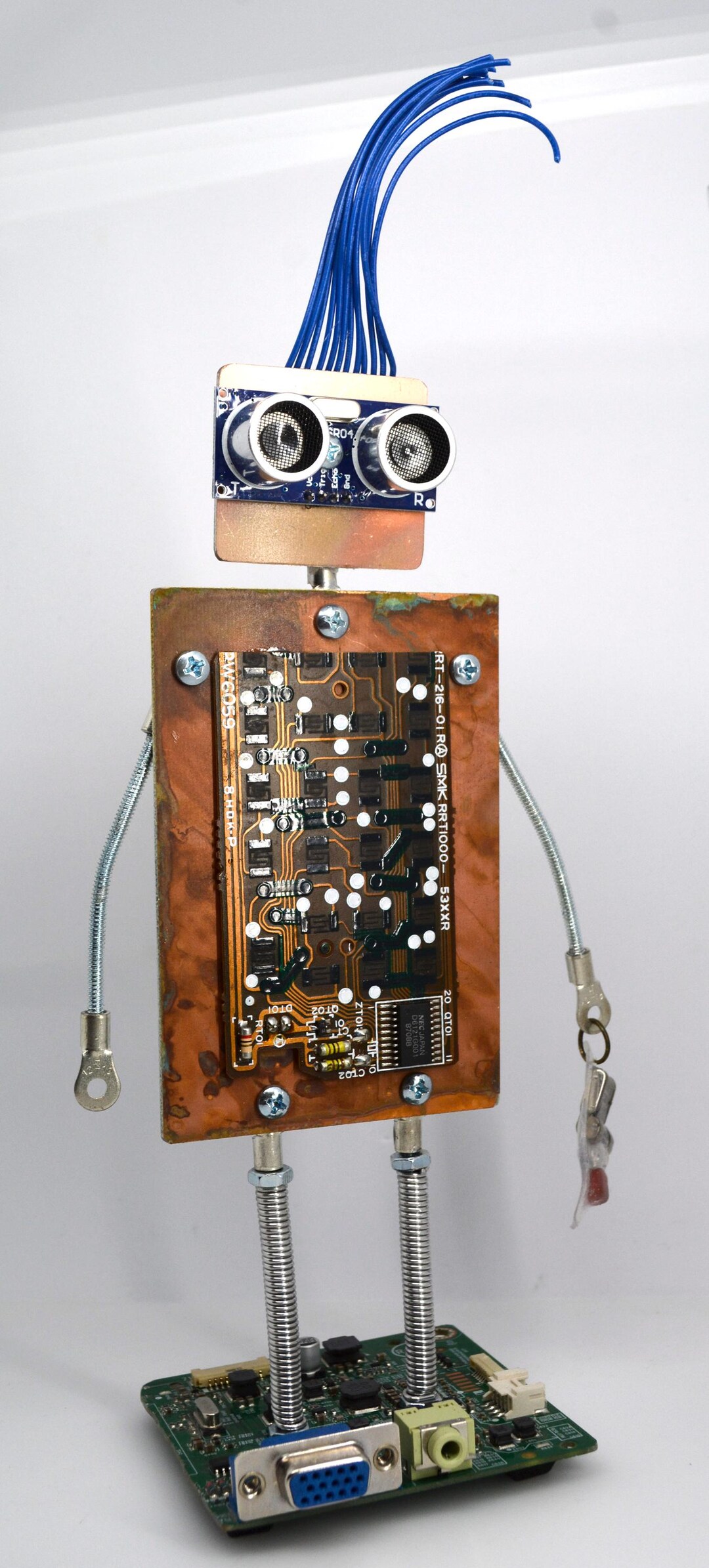 Recycled Robot Sculpture Figure Tall Desk Shelf Home Decor Computer