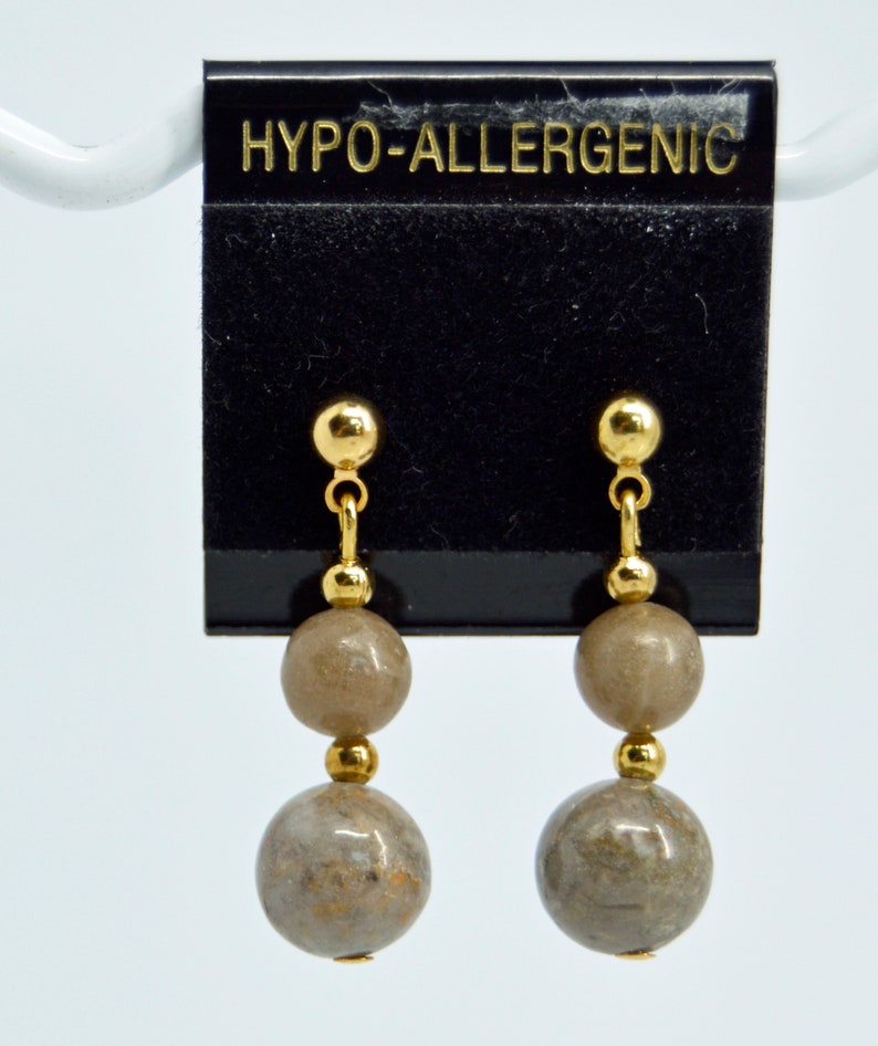 Petoskey and Devonian fossil coral stone beaded earrings on posts or hooks as pictured natural beads your choice small gold post
