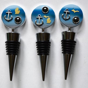 Nautical Michigan Anchor Bottle Stopper: Collectible Wine Gift