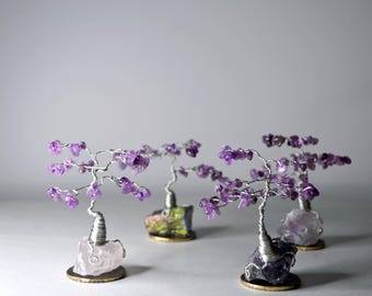 Amethyst Tree of Life: Miniature Fairy Wrapped Gemstone Sculpture