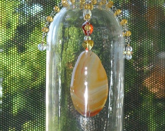 wine bottle agate suncatcher chime mobile chime glass crystal teardrop art recycled retro upcycled