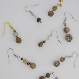 Petoskey and Devonian fossil coral stone beaded earrings on posts or hooks as pictured natural beads your choice image 1