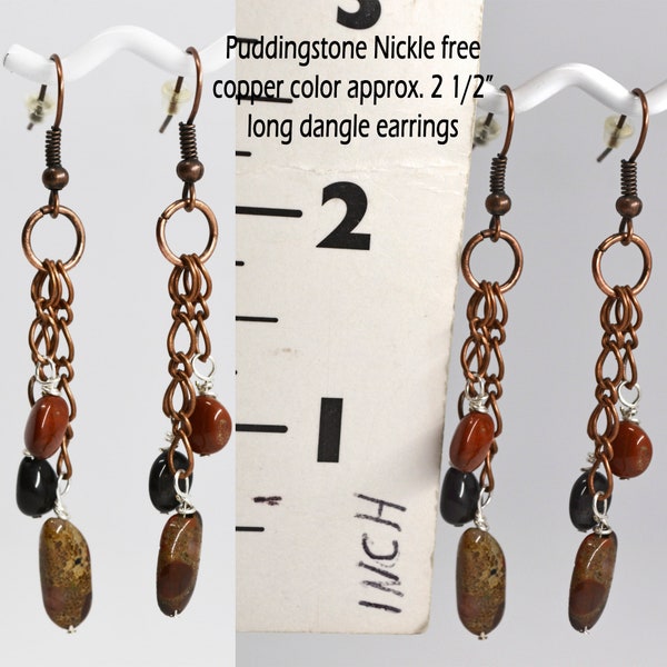 Puddingstone earrings handcrafted jewelry natural faceted colorful stone beads  Michigan