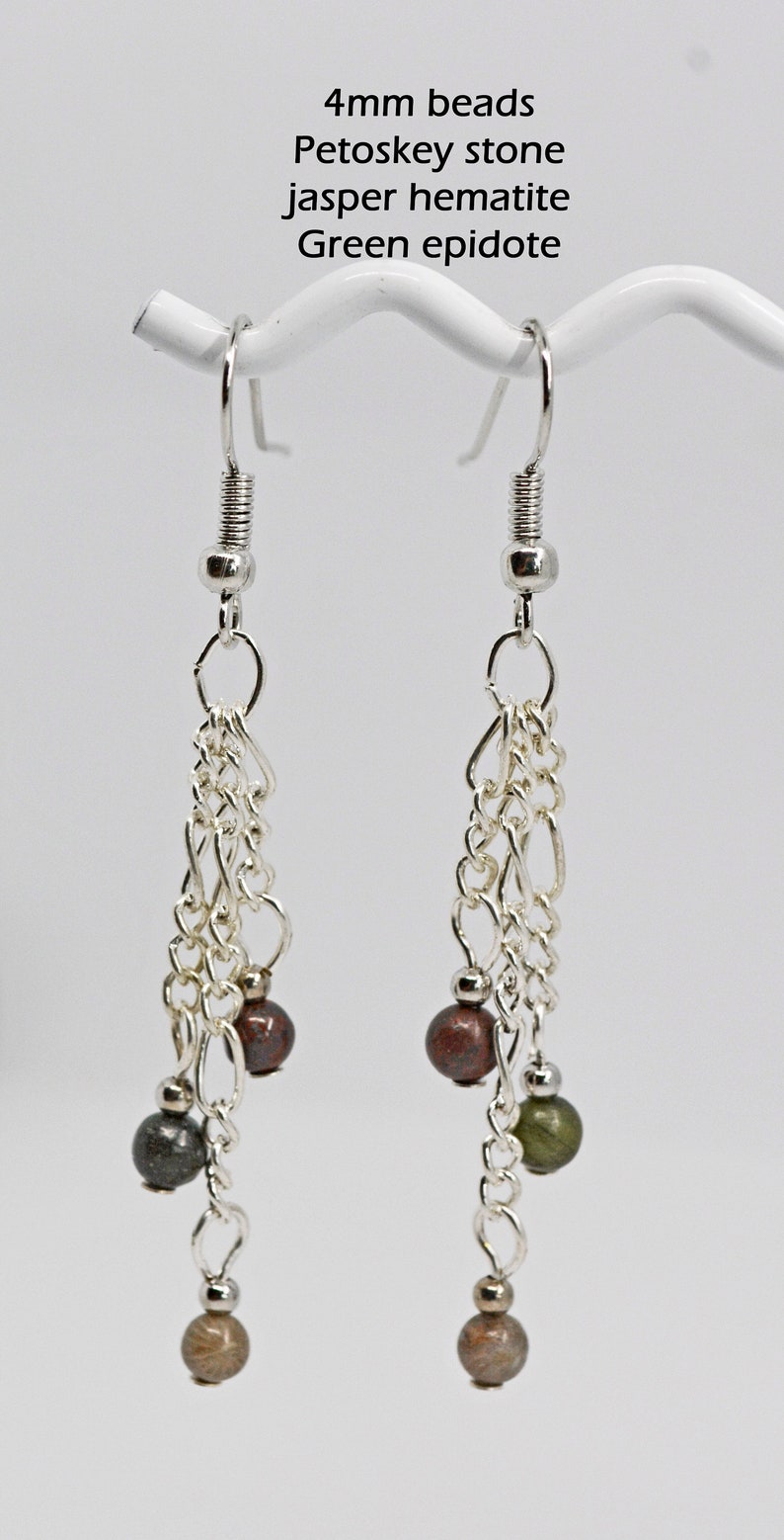 Michigan mixed corals and Petoskey stone beaded earrings natural stones fossil beads jewelry dangle drop Michigan stones your choice image 4