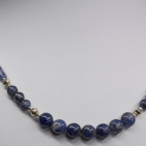 Sodalite Beaded Necklace with Silver Accents - 19 Inch