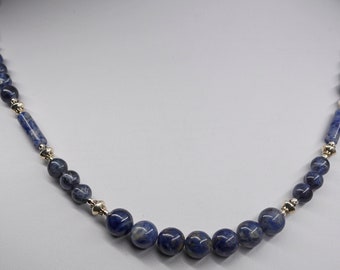 beaded Necklace jewelry single strand gemstones Sodalite  with silver accents 19" simply beautiful