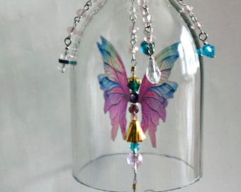 Fairy in wine bottle suncatcher mobile crystal art decoration crystals upcycle recycle